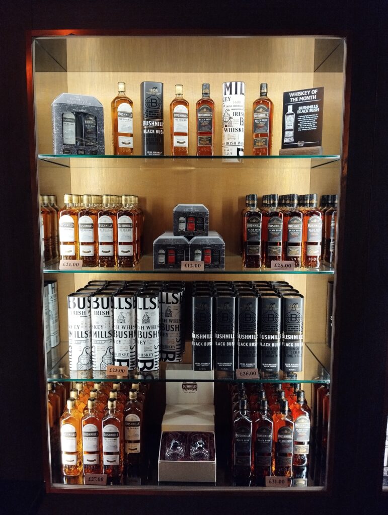 Image of selection of different Bushmills whiskey bottles