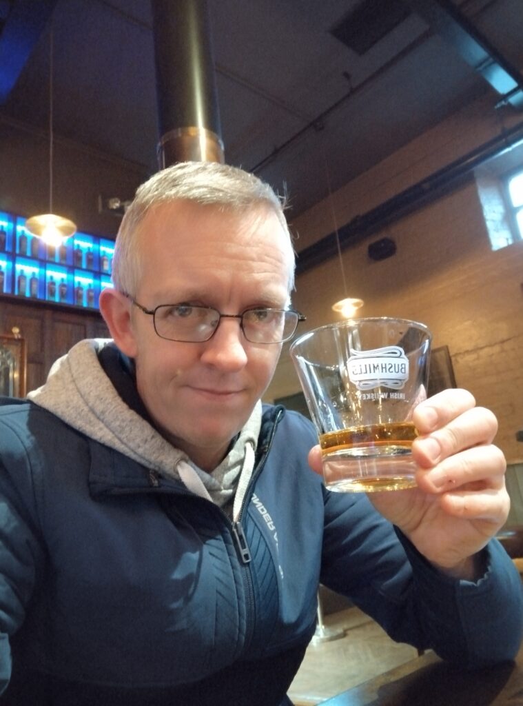 Image of sampling a 12 year single malt whiskey at the end of the Old Bushmills Distillery tour